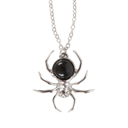 Pendant Necklace - Black Obsidian Spider