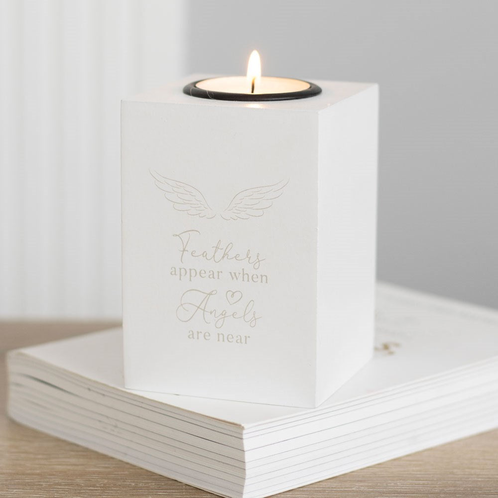 Tealight Holder -  "Feathers Appear When Angel Are Near"