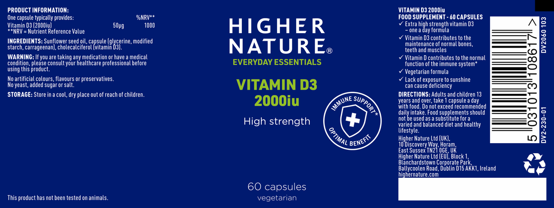 Higher Nature High Strength Vitamin D 2000iu (60 Caps)