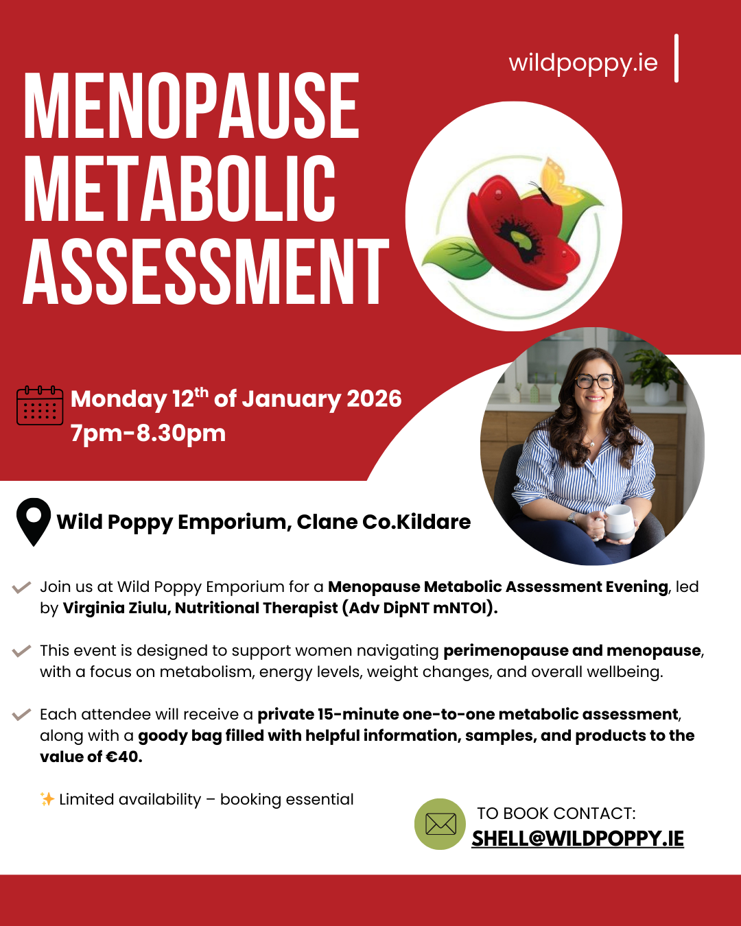 Menopause metabolic assessment event at Wild Poppy and assessment with Virginia Ziulu Nutritional Therapist