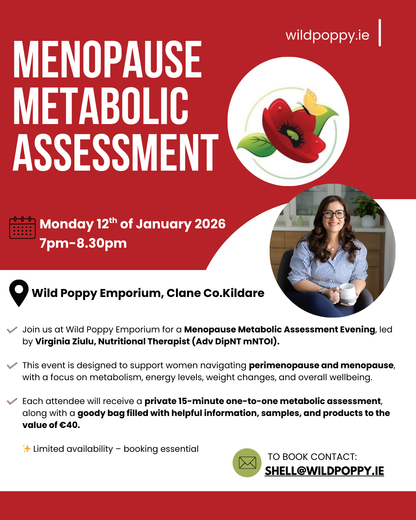 Menopause metabolic assessment event at Wild Poppy and assessment with Virginia Ziulu Nutritional Therapist