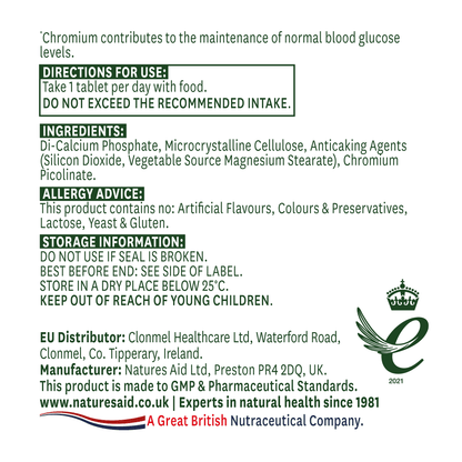 Natures Aid Chromium Picolinate 200ug elemental (90 Tabs)