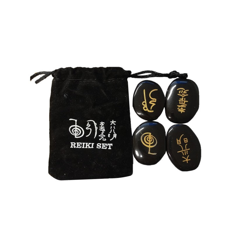 Reiki Set with Pouch - Black Agate