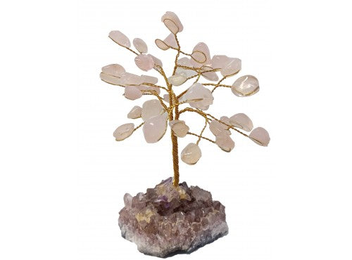 Rose Quartz Gem Tree on Amethyst Base (14 Branch)