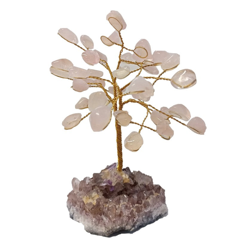 Rose Quartz Gem Tree on Amethyst Base (8 Branch)