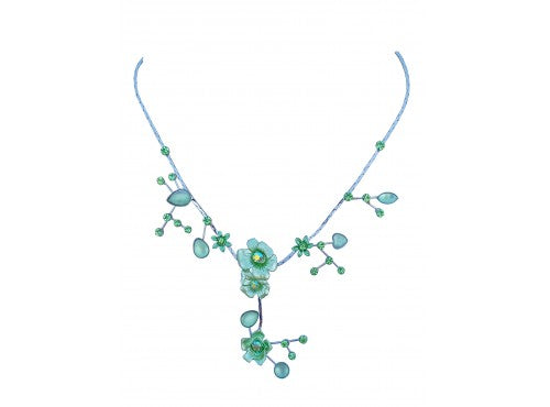 Rhinestone Green Flower Necklace &amp; Earring Set