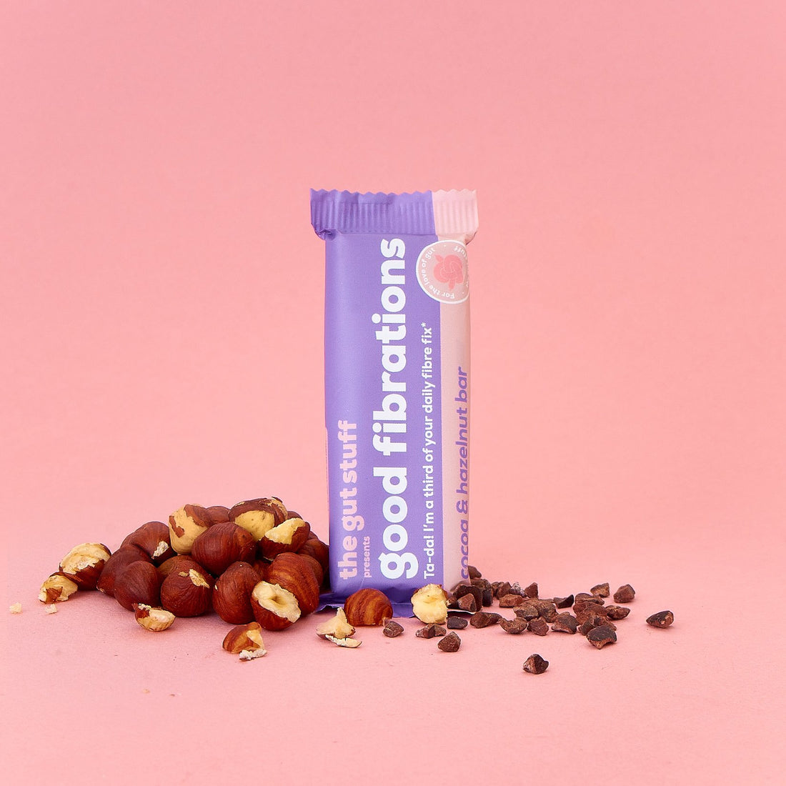 The Gut Stuff - &quot;Good Fibrations&quot; Cocoa &amp; Hazelnut High-Fibre Bar 35g