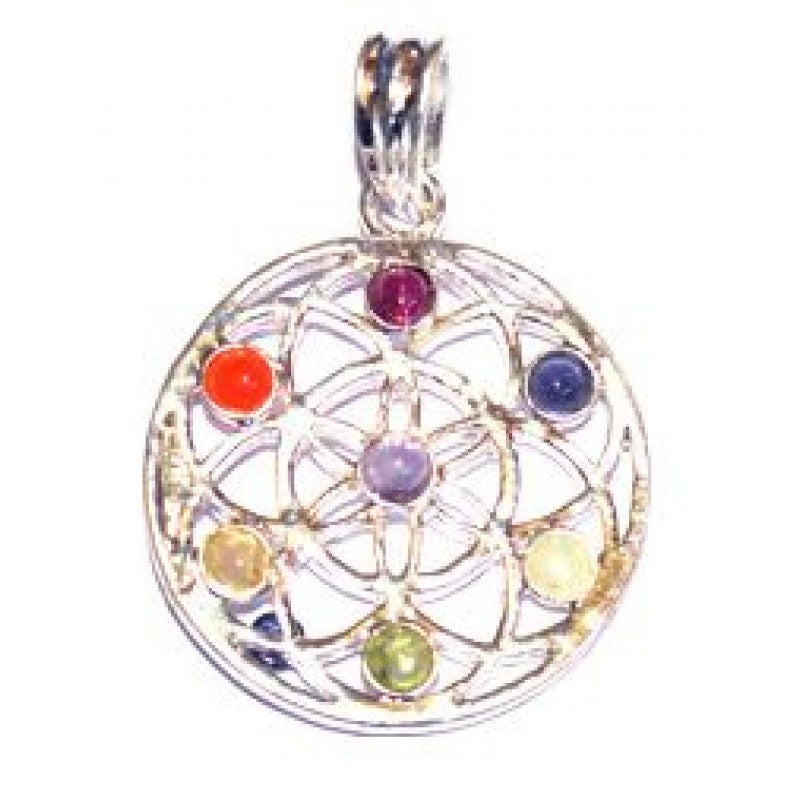 Chakra Flower of Life Silver Plated Pendant