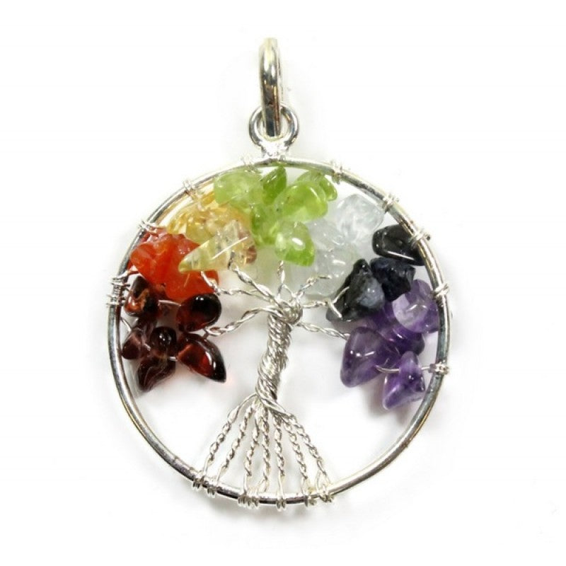 Chakra Tree of Life Silver Plated Pendant