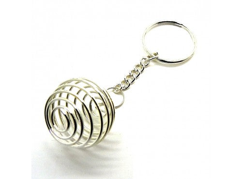 Spiral Key Chain Round Cage for Crystals &amp; Stones Silver Plated