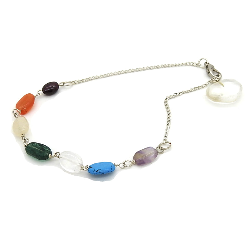 Chakra Tumbled Stone &amp; Chain Bracelet with Crystal Heart