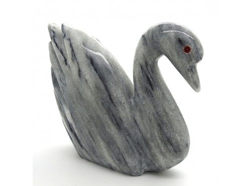 Multi Green Onyx Hand Carved Green Marble Swan 3in