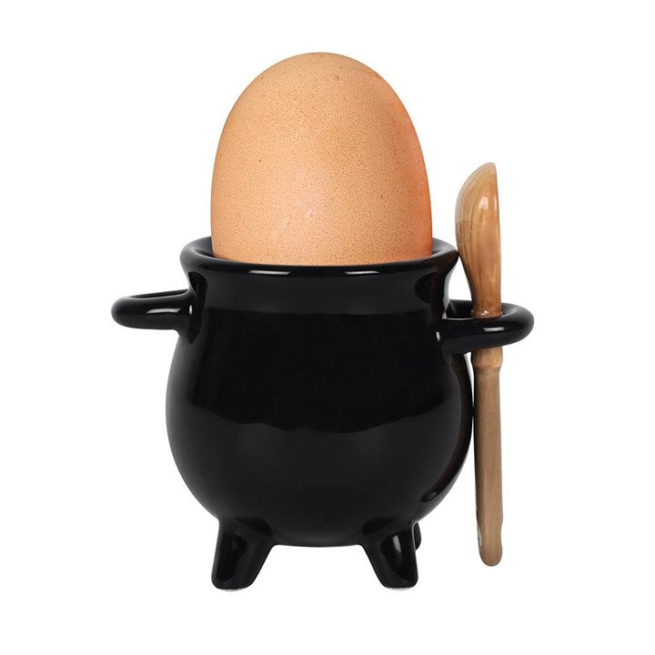 Cauldron Egg Cup w/Broom Spoon