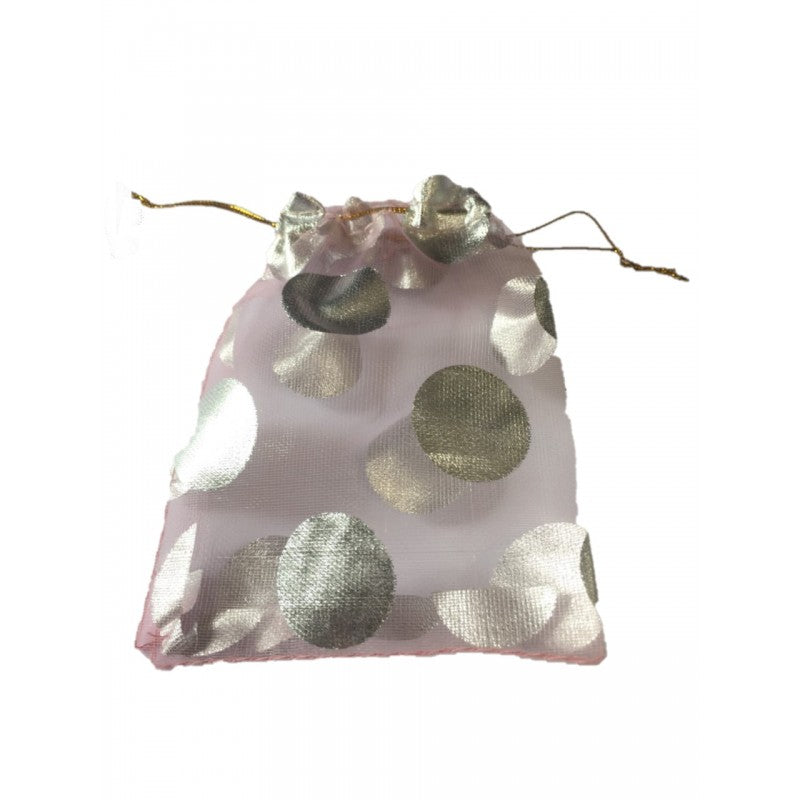 Organza Bag - Pink w/Silver Circles