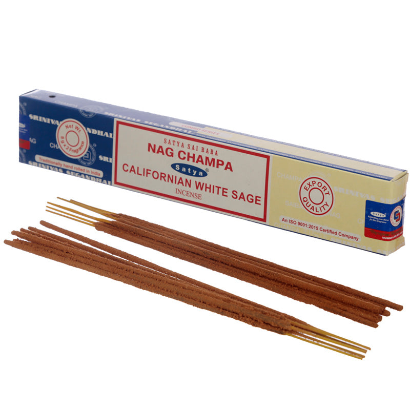 Incense Sticks Satya - Nag Champa Californian White Sage Sai Baba - 16g (approx 15 Sticks)