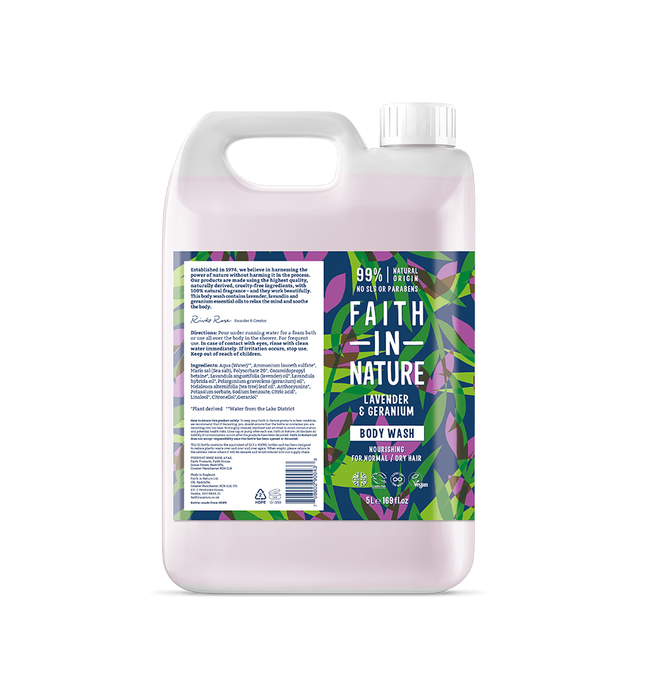 Faith In Nature - Lavender &amp; Geranium Body Wash REFILL (5Ltr)
