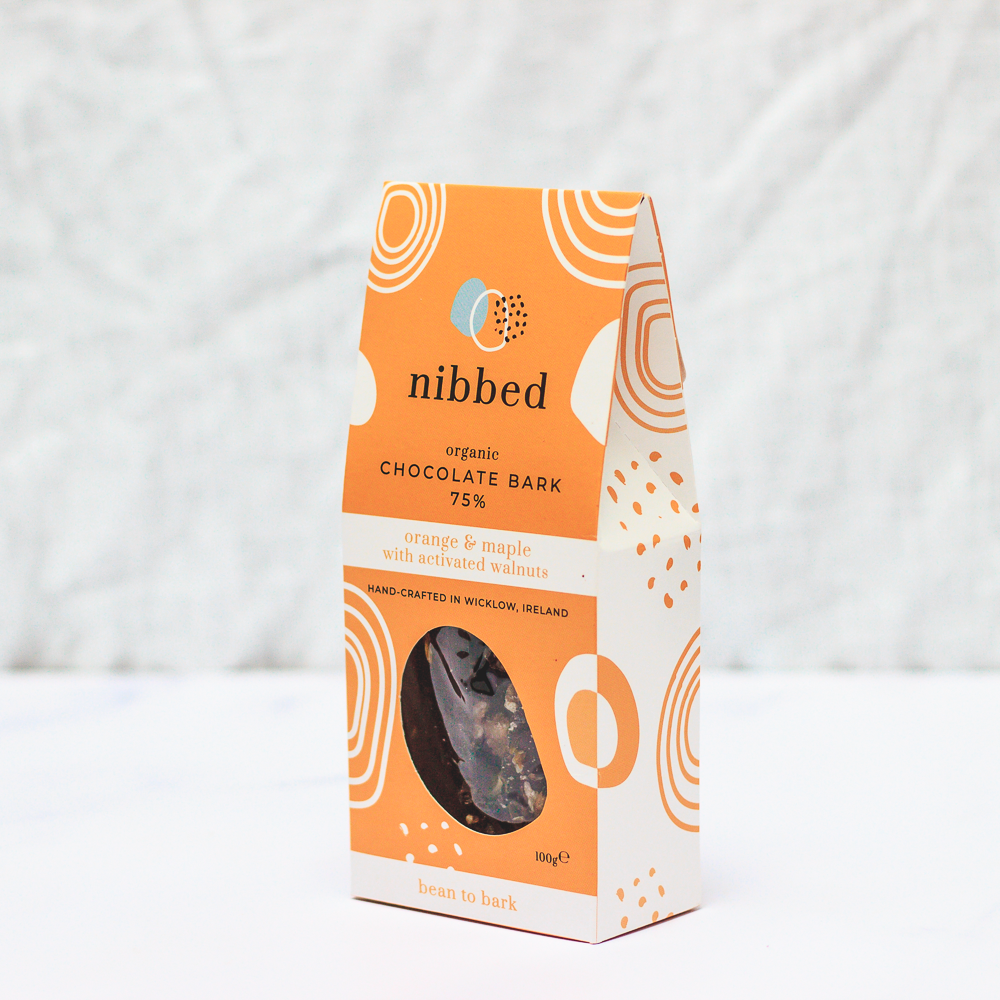 Nibbed Organic Chocolate Bark 75% (Orange &amp; Maple w/Activated Walnuts) 100g