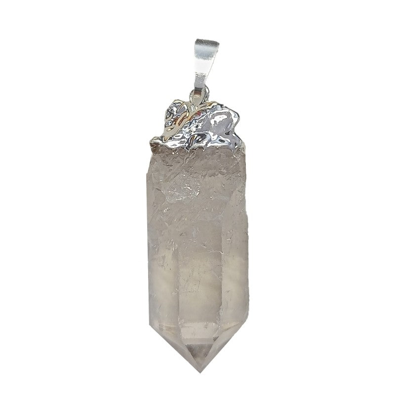 Clear Quartz Point Pendant Silver Plated Cap Brazil