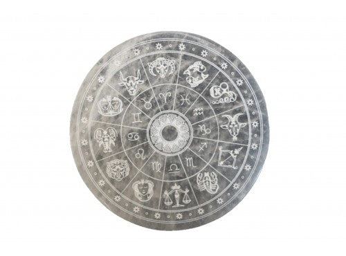 Selenite Charging Plate Round 8cm Zodiac Design